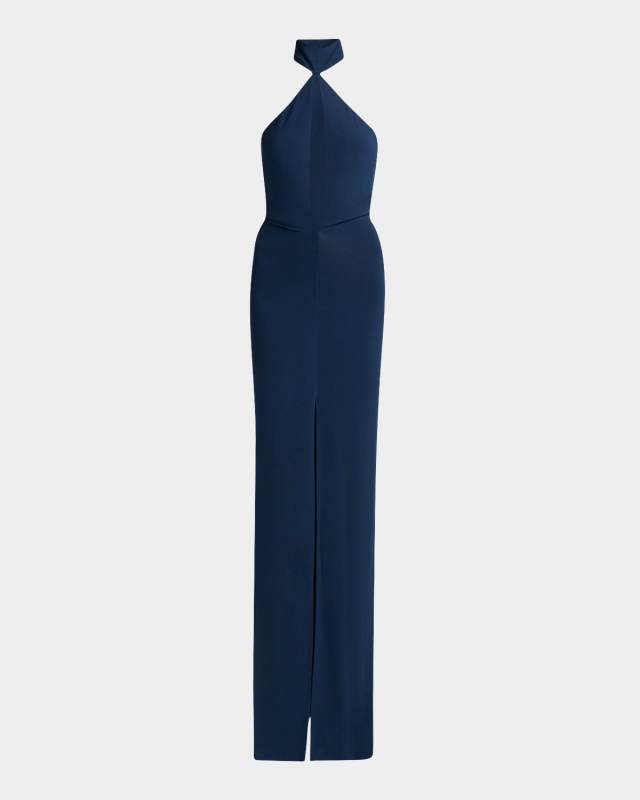 Plunging Keyhole Choker Halter Gown
